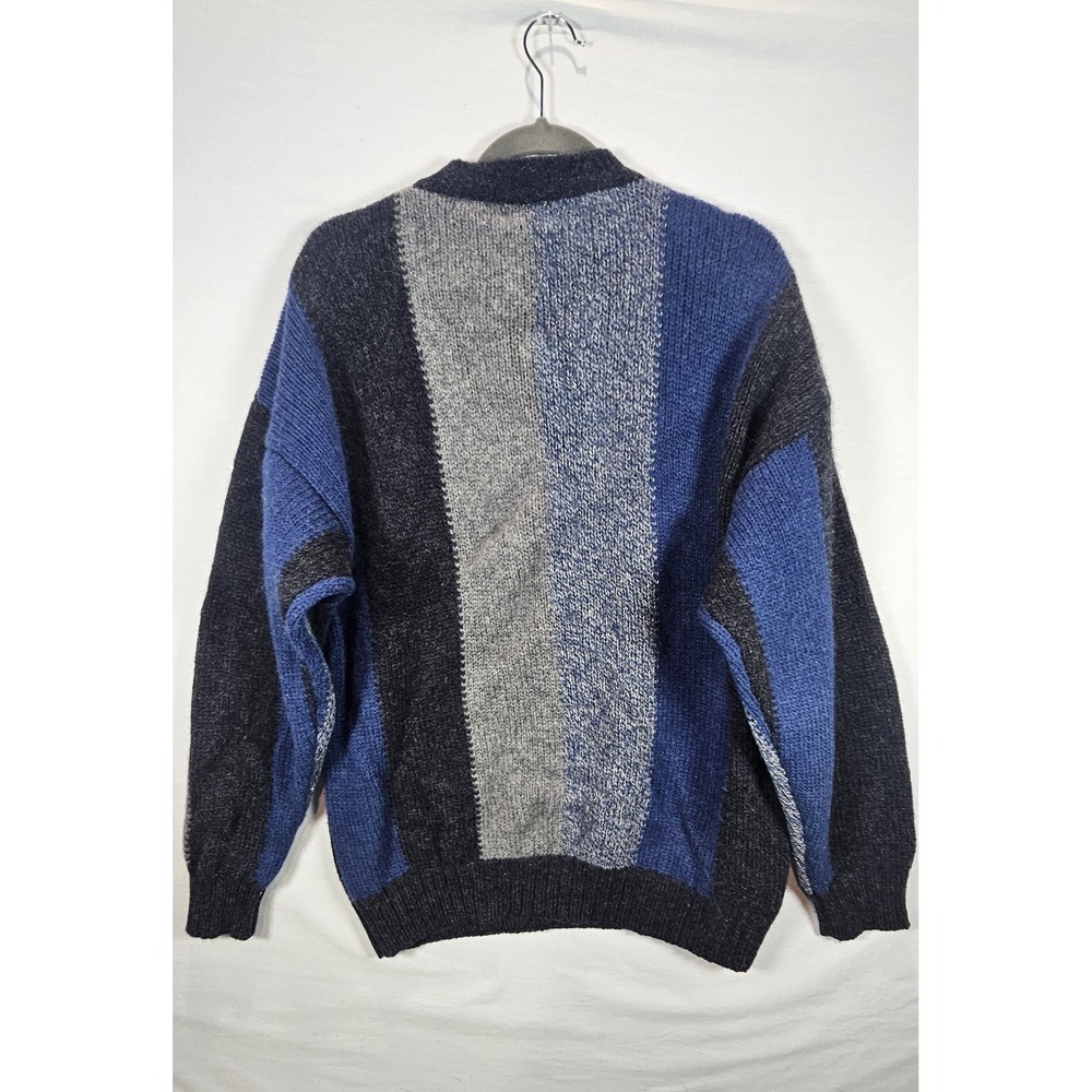 Vintage Structure‎ 100% Wool Sweater Mens XL Colorblock Blue Gray Knit 90s - Picture 2 of 6